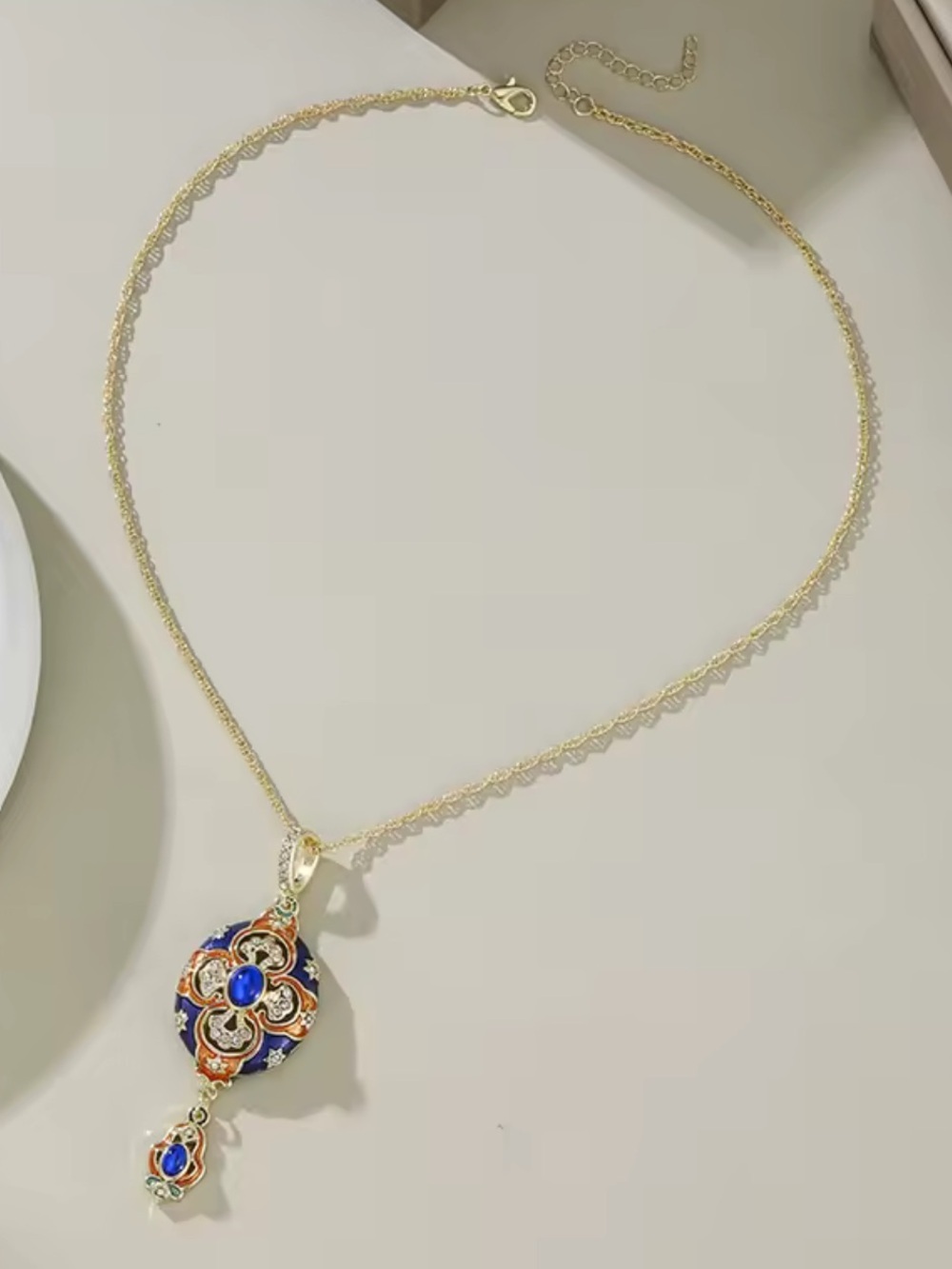 Royal Blue Ethnic Gold Necklace - Picture 6 of 7